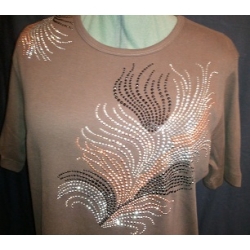 Rhinestone Brown Leaf Design Scoop Neck Woman's Shirt